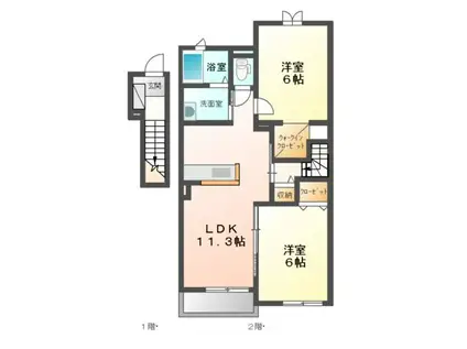 ララ・ヴィコロYOI(2LDK/2階)の間取り写真