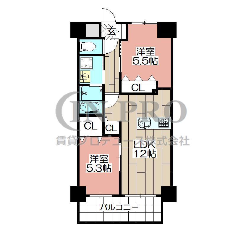 ニューリバー福間(2LDK/5階)の間取り写真