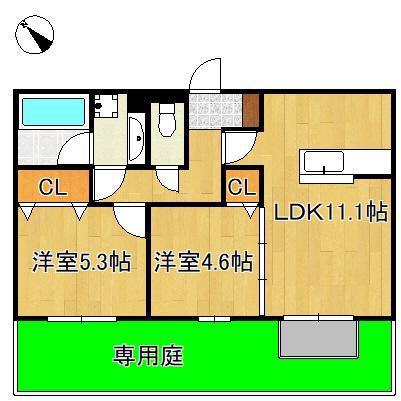 アークパルシモン(2LDK/1階)の間取り写真