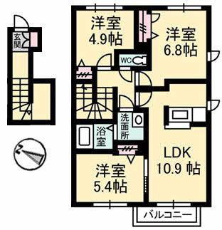 サンフラワー F棟(3LDK/2階)の間取り写真