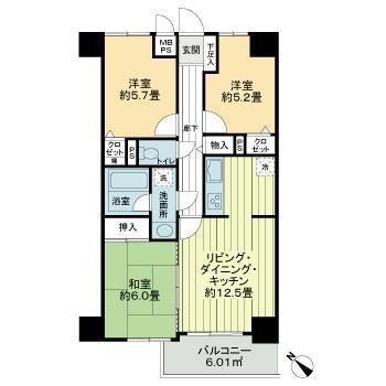 ライオンズマンション高尾(3LDK/3階)の間取り写真