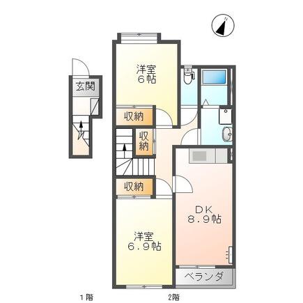 グランベル 弐番館(2DK/2階)の間取り写真