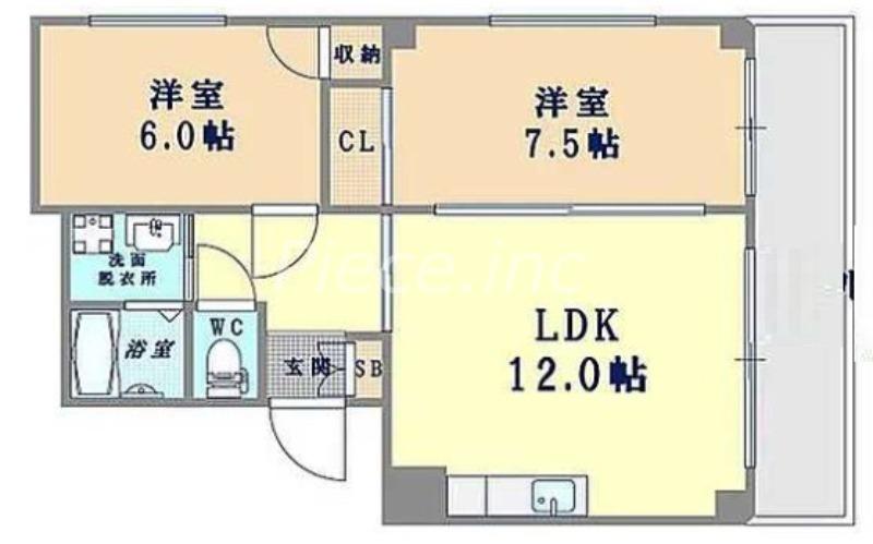 エレガンス真田山(2LDK/4階)の間取り写真