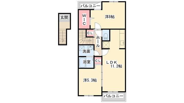 フェリア香呂D(2LDK/2階)の間取り写真