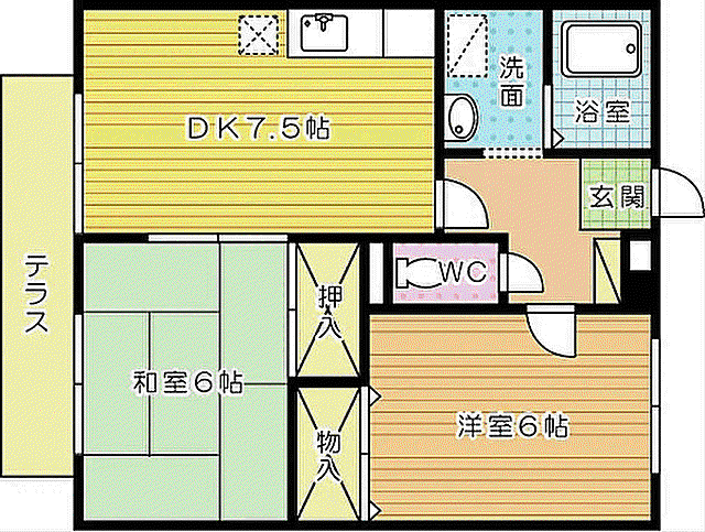 崇城ハイツ(2DK/1階)の間取り写真