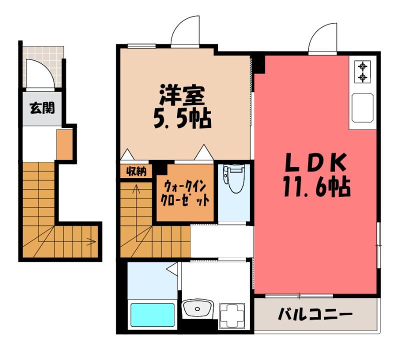 HARADINA(1LDK/2階)の間取り写真