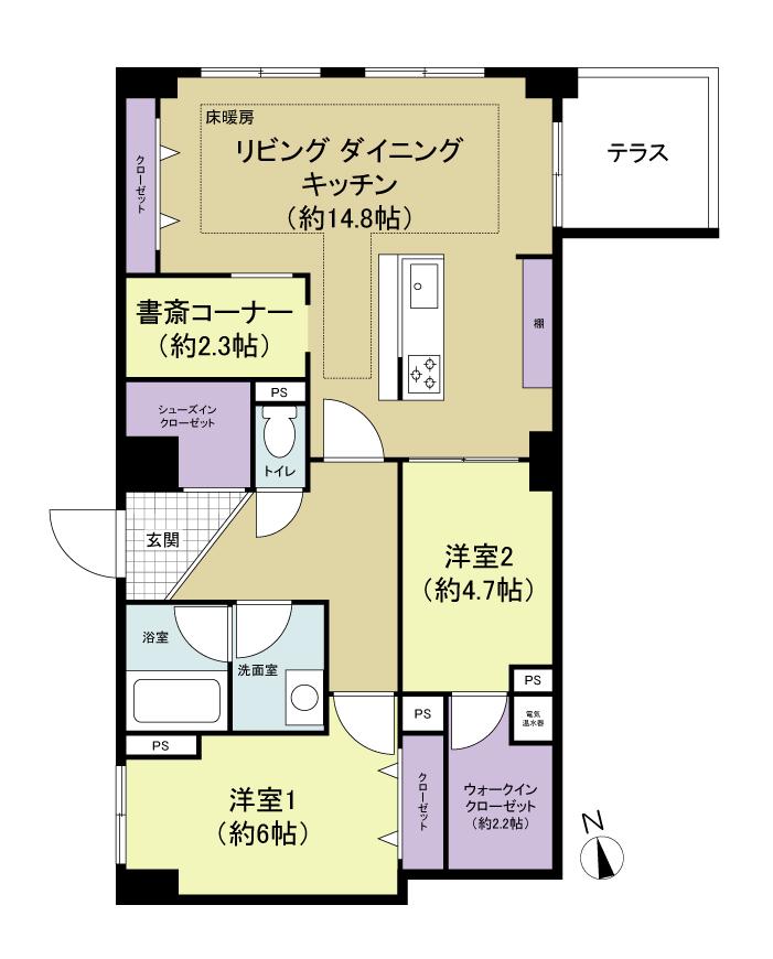 ペアシティルネッサンス(2LDK/12階)の間取り写真