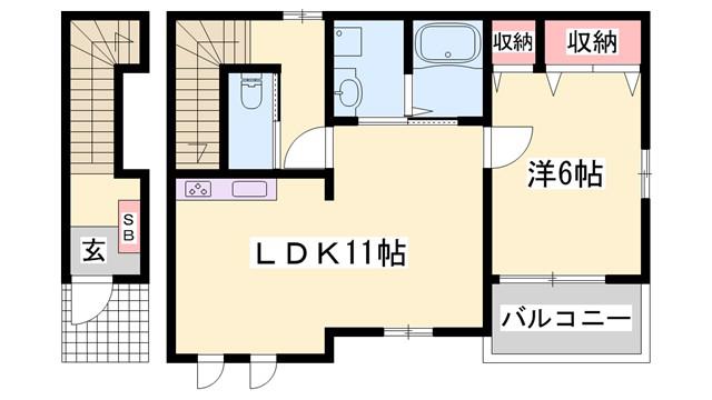 カーサ・ヴィラジオ(1LDK/2階)の間取り写真