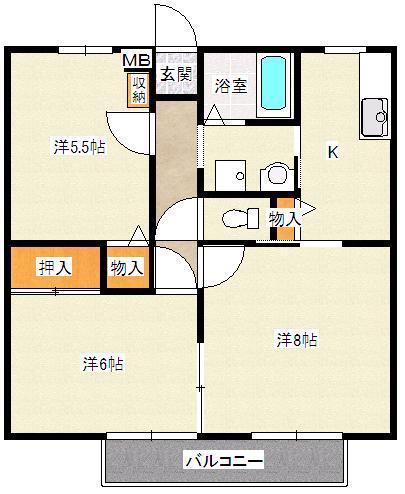リバーサイド金光 B(3K/2階)の間取り写真