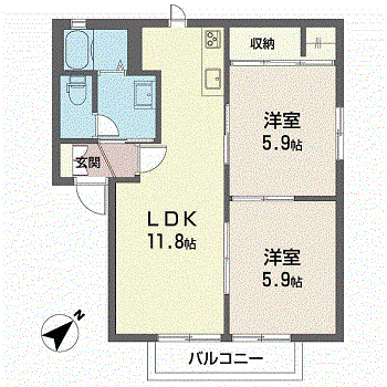 プリマヴェラ(2LDK/1階)の間取り写真