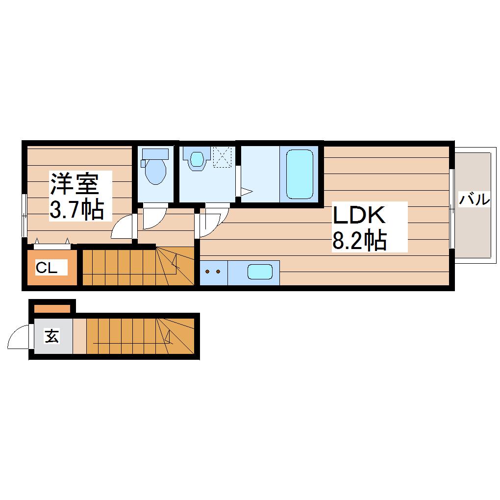 BLUTO台原(1DK/2階)の間取り写真