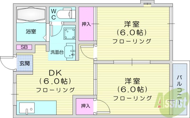 フレグランス八乙女 B(2DK/1階)の間取り写真