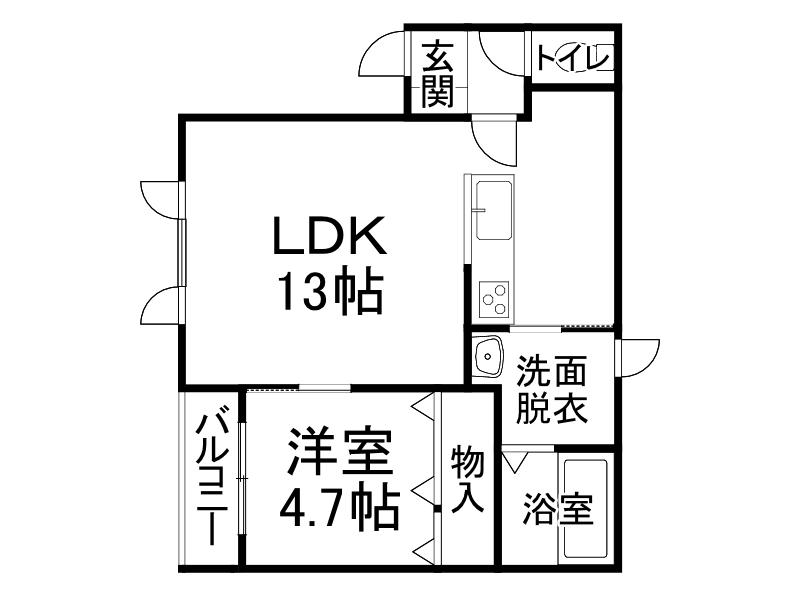 カラリア西1条通(1LDK/3階)の間取り写真