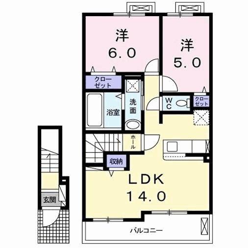 ポルタフォルトゥーナ B(2LDK/2階)の間取り写真