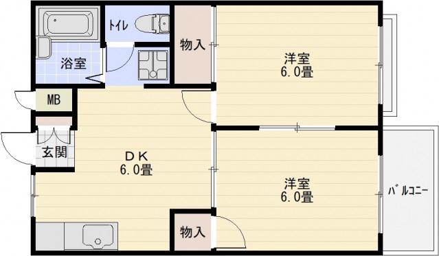 リバティーコーポヒロ(2DK/2階)の間取り写真