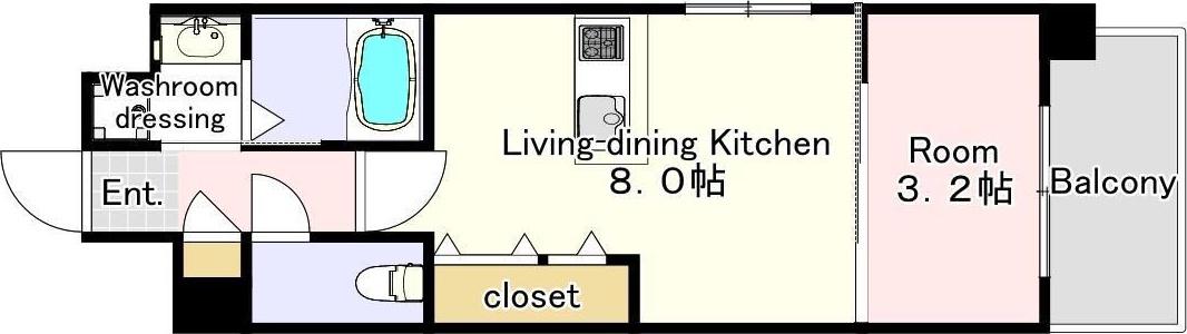 YSP県庁前(1LDK/9階)の間取り写真