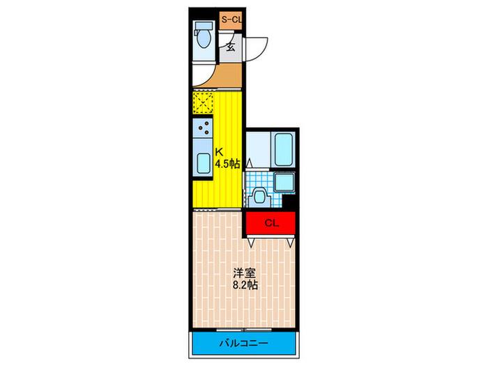 WELLS HALLII(1K/2階)の間取り写真