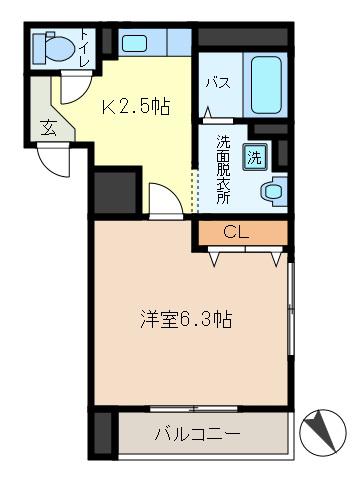 ヌーベル(1K/1階)の間取り写真