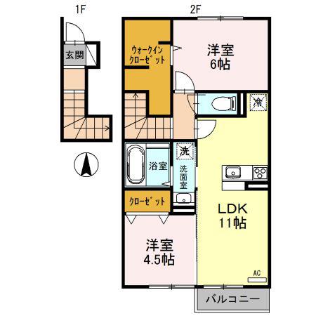 ノヴル ラフィーネ/エスト ラフィーネ ノヴルラフィーネ(2LDK/2階)の間取り写真