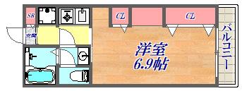 コンフォート南塚口町(1K/3階)の間取り写真