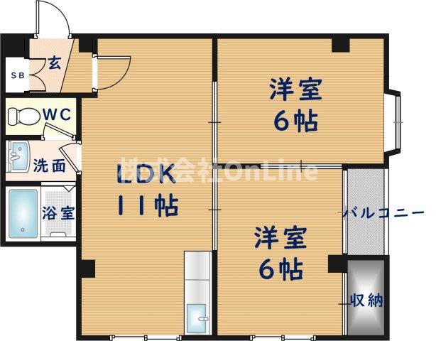 大宝ココグラン山本(2LDK/4階)の間取り写真