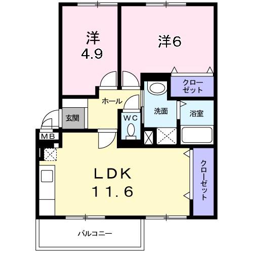 フルールジャルダン(2LDK/1階)の間取り写真