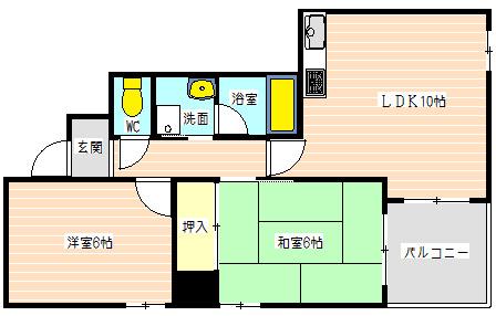 ウィステリア明石(2LDK/6階)の間取り写真