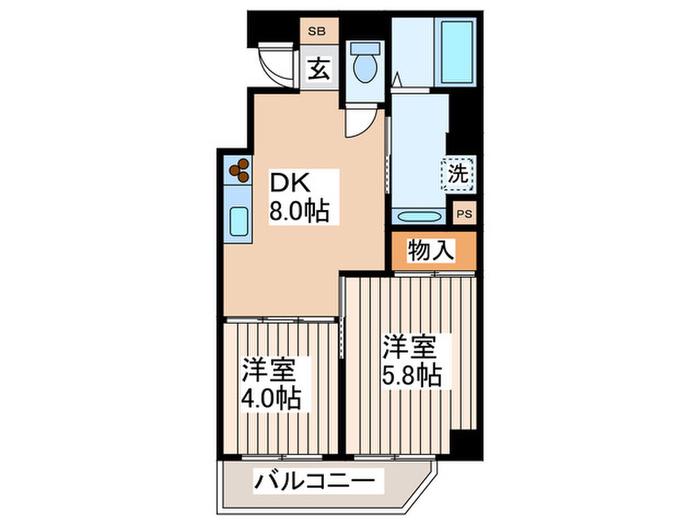 ヴェルアズール桜台(2DK/5階)の間取り写真
