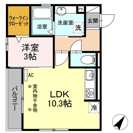 ウエスト RAVINE RESIDENCE(1LDK/1階)の間取り写真