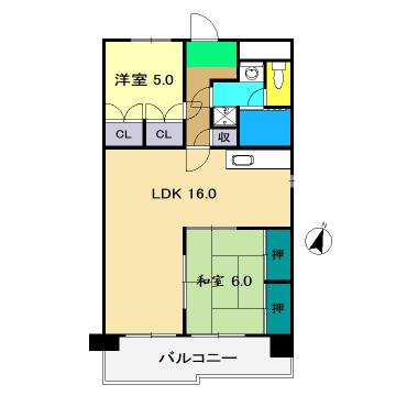 アーバンハイツ上町(3LDK/9階)の間取り写真
