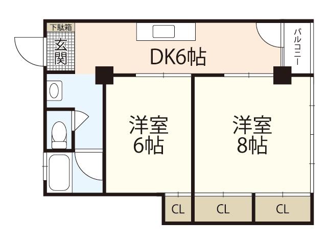 サンコウワークテソーロ(2DK/4階)の間取り写真