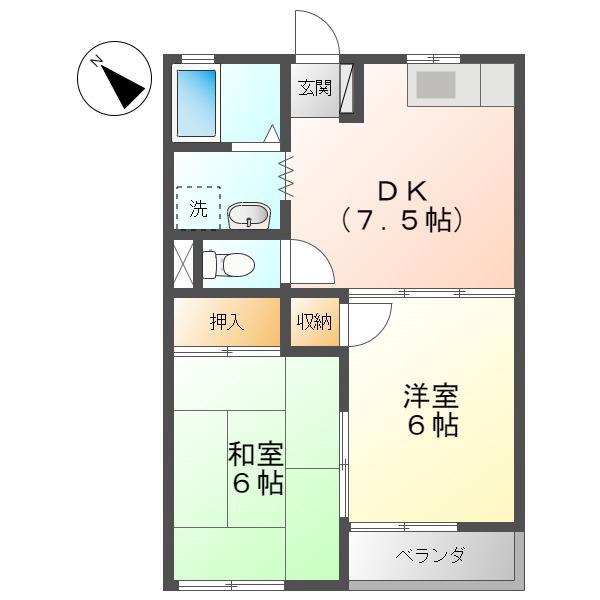 メゾンドール西町I(2DK/1階)の間取り写真