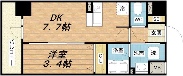 大阪難波NOAH(1DK/2階)の間取り写真