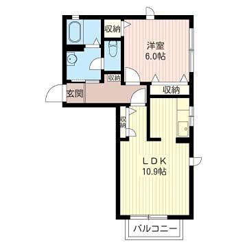 カーム末広D(1LDK/2階)の間取り写真
