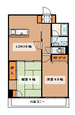 フクロクハイマンション3号館(2LDK/6階)の間取り写真