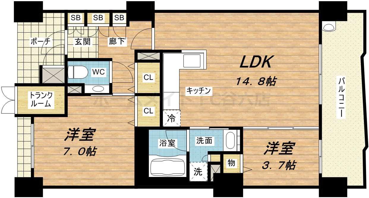 ロイヤルパークス桃坂(2LDK/13階)の間取り写真