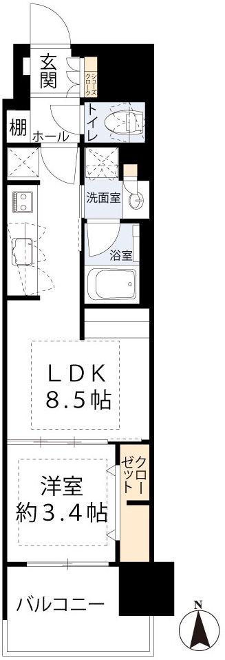 アーバネックス本町II(1LDK/13階)の間取り写真