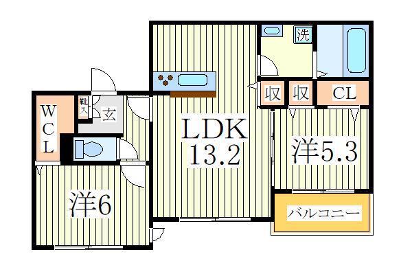 カサミエント(2LDK/2階)の間取り写真