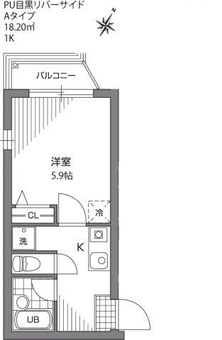 プライムアーバン目黒リバーサイド(1K/2階)の間取り写真