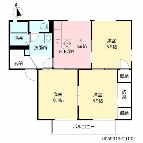 コンフォート山川  C棟(3DK/1階)の間取り写真