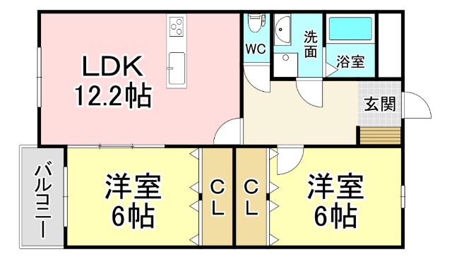 ブランボヌール小倉(2LDK/1階)の間取り写真