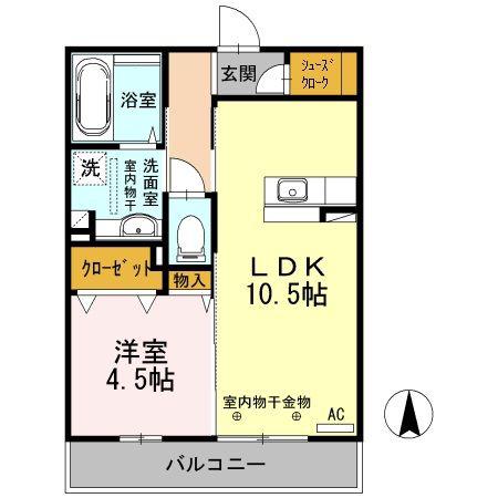 ラフィネ千木(1LDK/3階)の間取り写真