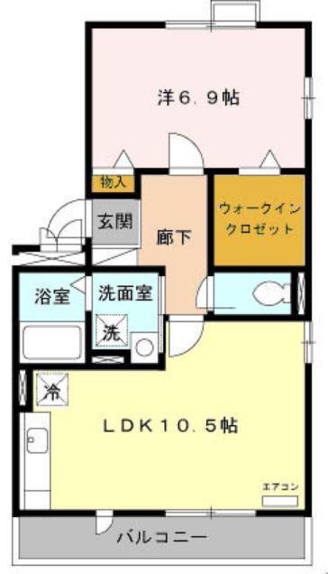 スカイコートA(1LDK/2階)の間取り写真