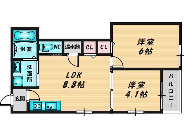 MUSES花園本町(2LDK/2階)の間取り写真