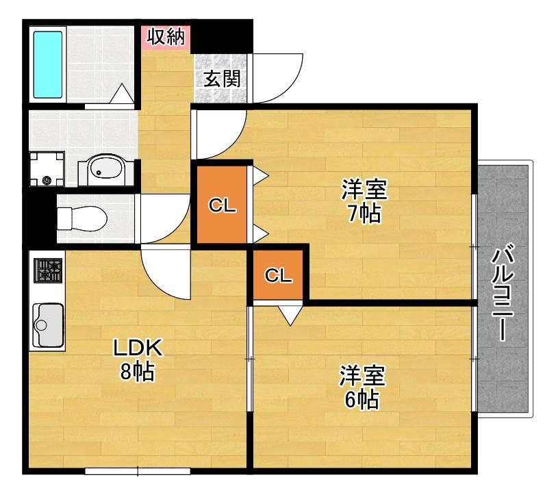 クレベール西禁野(2LDK/2階)の間取り写真