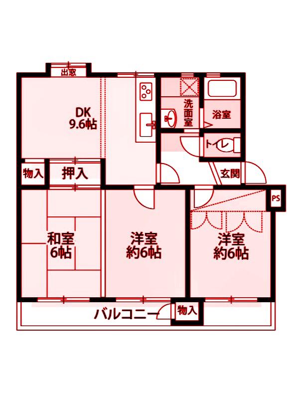 下瀬谷団地5号棟(2DK/5階)の間取り写真
