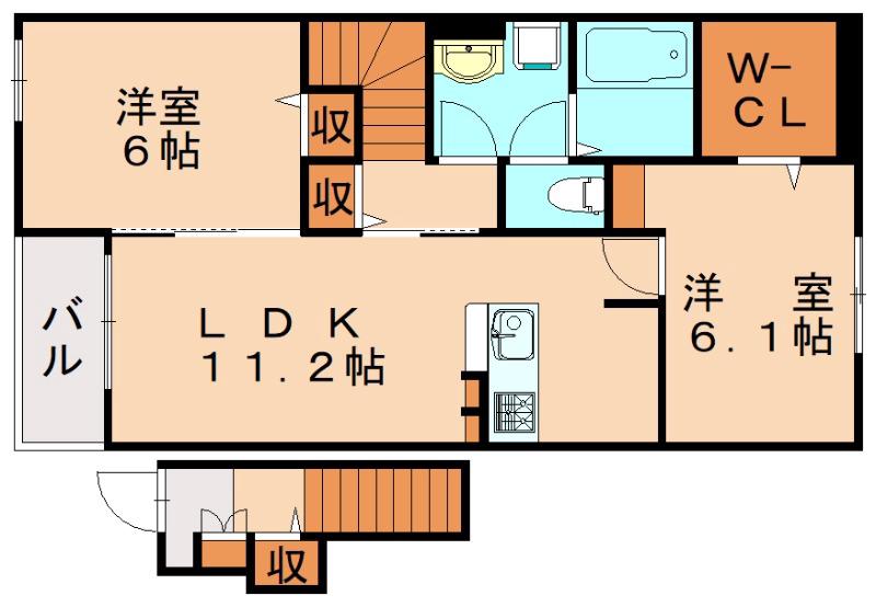 マイライフ直方I(2LDK/2階)の間取り写真