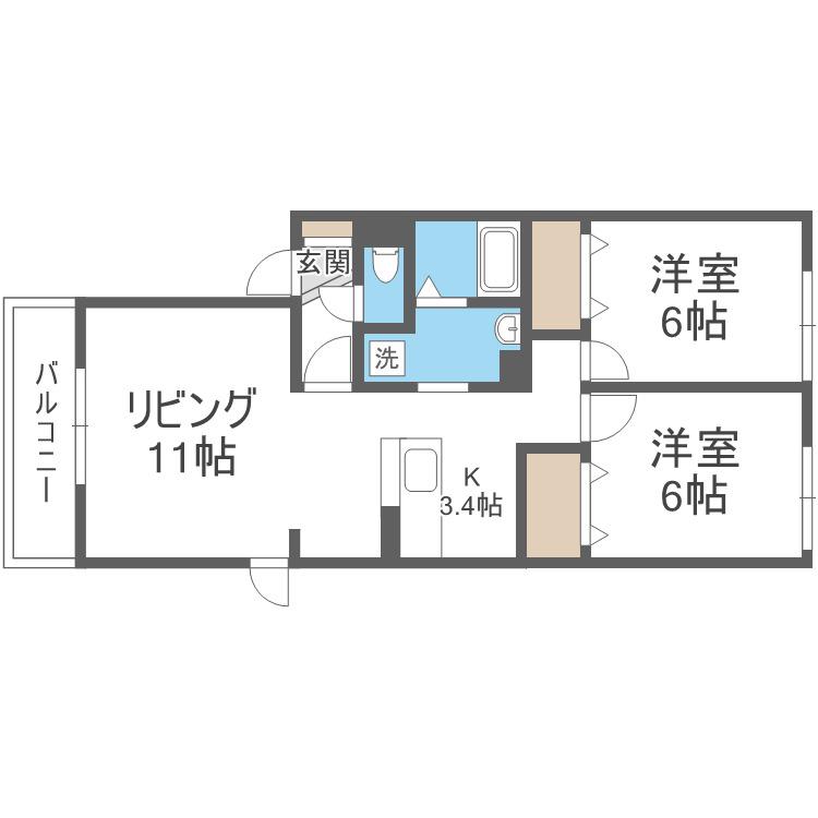 アーク円山公園(2LDK/1階)の間取り写真