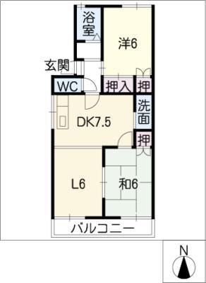 セジュール中の(2LDK/1階)の間取り写真