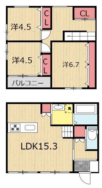 VIVO・中村(3LDK/2階)の間取り写真